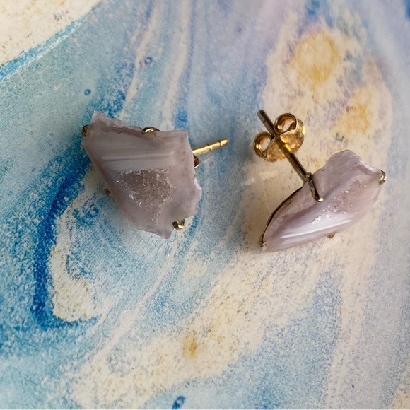 Stunning gold plated sliced agate earrings - Picture 4 of 5